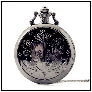 有間小鋪:復古英倫皇家徽章懷錶 黑魔法契約錶 細鍊雙面大錶面石英掛鍊錶 黑執事翻蓋懷錶 項鍊錶 黑懷錶 贈錶盒