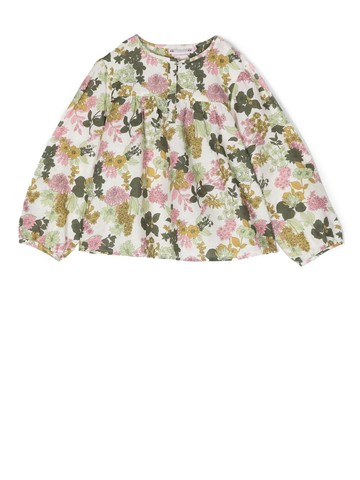 Bonpoint - floral-print long-sleeved blouse - kids - Cotton/Linen/Flax - 10 - Green
