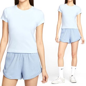 Nike As W Nsw Nk Chll Knt Md Crp 女款 藍色 微短版 合身 短袖 FV5509-423