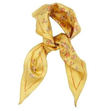 【COACH】100%蠶絲三角絲巾方巾圍巾(花卉黃)