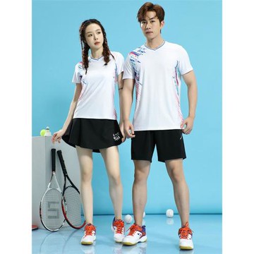 V領速干羽毛球服套裝男女夏季短袖t恤比賽網球運動T恤乒乓球衣褲