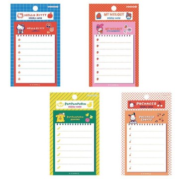 小禮堂 Sanrio 三麗鷗 復古和紙便利貼 25枚入 (水果款) Kitty 美樂蒂 布丁狗 帕恰狗