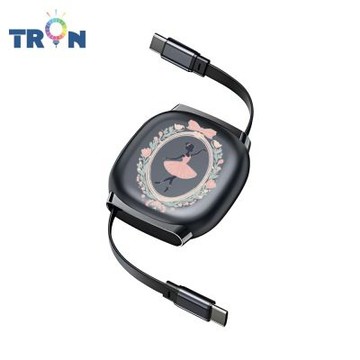 TRON 100W Type-C 伸縮快充線 1M 鈦黑色 男孩女孩插畫A-3 4檔長度調整 可充筆電 適用i15以上手機 平板