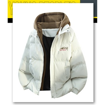 【HOT 本舖】男装冬季新款潮牌連帽假兩件棉衣男印花加厚保暖韓版港風美式麵包服羽絨棉服男加厚棉襖男抖音爆款直播外