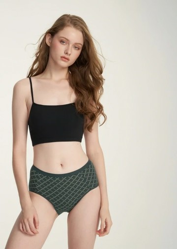 幸運拾光．高腰生理褲(森綠-復古斜格紋)