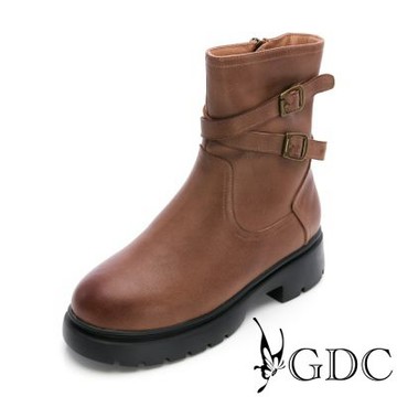 GDC-騎士風格帥氣中筒靴-棕
