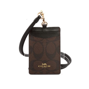 COACH PVC LOGO掛式証件套/卡夾/巧克力色