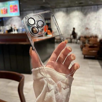 透明不發黃保護套適用iphone17promax帶鏡頭膜PC硬殼蘋果16 14Pro透明手機殼