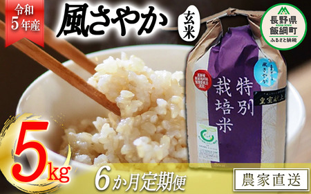 米 風さやか 玄米 5kg × 6回 令和5年産 特別栽培米 なかまた農園 沖縄県への配送不可 2023年11月上旬頃から順次発送予定 オリジナル米 風 さやか 玄米 お米 お弁当 おにぎり 信州 104000円 予約 農家直送 長野県 飯綱町 [0682]