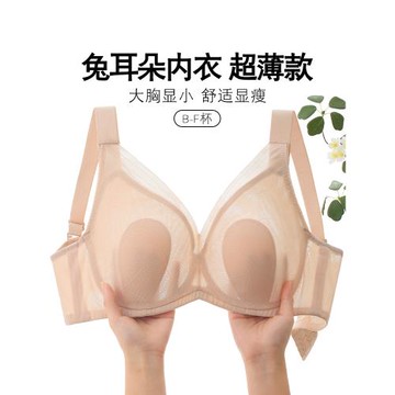 兔耳朵內衣女超薄款大胸顯小夏季無海綿舒適透氣防凸點顯胸小文胸