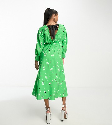 Y.A.S Petite tie back maxi dress in green floral