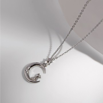 【MIESTILO】月夜漫想 月亮貓咪項鍊｜貓奴必備 抗敏親膚 送禮推薦