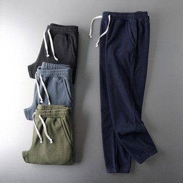 雙面搖粒絨褲子男冬季直筒束腳運動褲外貿出口原尾單男裝美式衛褲