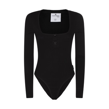Courreges - Black Cotton Blend Henley Bodysuit