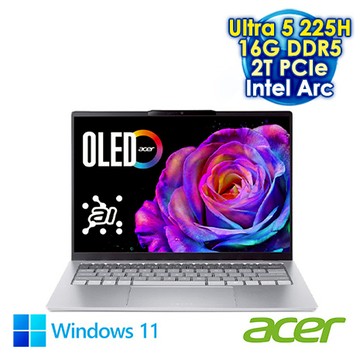 ACER Swift Go 14 SFG14-74-57X9 銀 14吋AI&Evo筆電 (2.8K OLED/Intel Ultra 5 225H/16G DDR5/2T PCIE