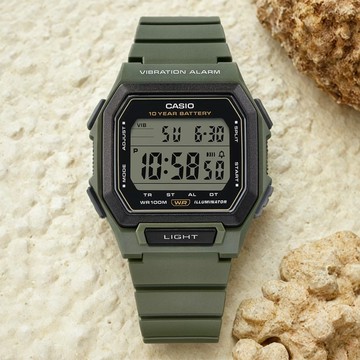 CASIO 卡西歐 10年電力方形電子錶 手錶 學生錶-墨綠(W-738H-3A)