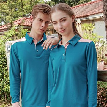 Per GIBO 簡約拼接男長POLO衫(PT253112孔雀綠)