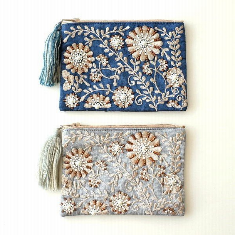 ポーチ 小物入れ マチなし かわいい デザイン タッセル 布張り おしゃれ 携帯 通帳ケース 通帳入れ 化粧ポーチ ビーズ刺繍スクエアフラットポーチ 2カラー 通販 Lineポイント最大0 5 Get Lineショッピング