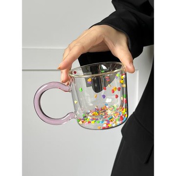 ins創意雙層彩色愛心啵啵杯可愛玻璃杯耐熱高顏值禮物杯子少女心