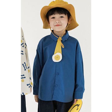 TONGMO - 純棉休閒長袖襯衫-早安荷包蛋-藍色