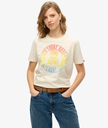 Superdry Women's Lo-fi Outdoor Relaxed T-shirt Cream Size: 4