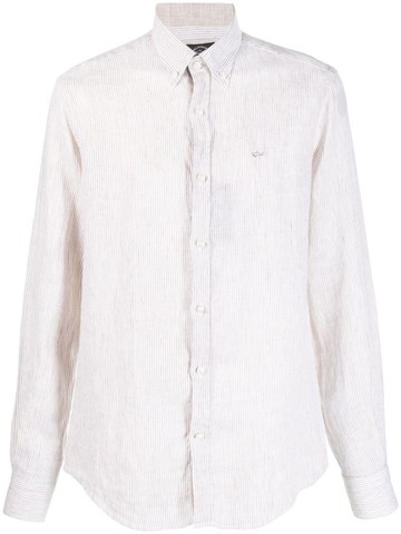 Paul & Shark - embroidered-logo striped shirt - men - Linen/Flax - 39 - Neutrals