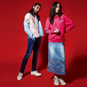 BIG TRAIN 櫻流水蝴蝶刺繡牛仔長裙-淺藍B90030-73