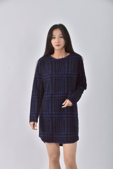 (S) h connect質感格紋黑色洋裝