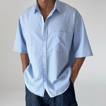 正韓夏日泡泡紗條紋口袋短袖襯衫 3色 YUPPIE 預購商品 0805