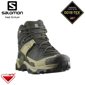 【SALOMON 索羅門 男 X ULTRA 5 GORE-TEX 中筒登山鞋《泥炭黑/灰綠/夜藍》】477543/健行鞋