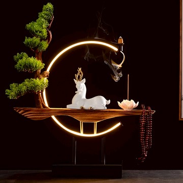 中式倒流香爐 家用 招財創意燈架白瓷小鹿禪意擺件客廳裝飾香熏爐