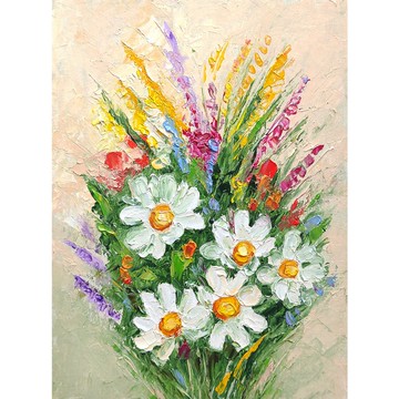 雛菊花束原創繪畫，田野花卉壁畫，小花卉藝術品