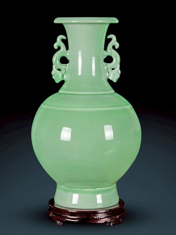 景德鎮陶瓷器仿古青釉雙耳花瓶插花中式復古典家居客廳裝飾品擺件