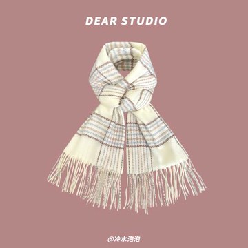 溫柔系軟糯格子流蘇圍巾女秋冬日系百搭學生披肩保暖仿羊絨圍脖潮