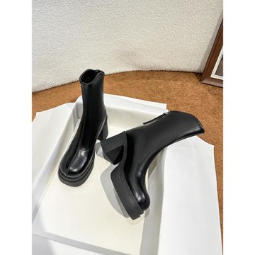 小個子粗跟厚底瘦瘦靴2025冬新款單靴后拉鏈小短靴高跟馬丁靴加絨