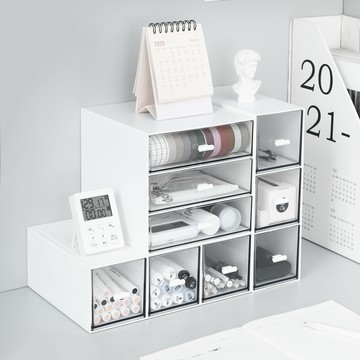 留白ins多格疊加收納盒吧唧 書桌上桌面小抽屜式學生宿舍文具辦公