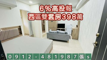投報6%西區雙套房絕版價398萬｜台中市西區日興街
