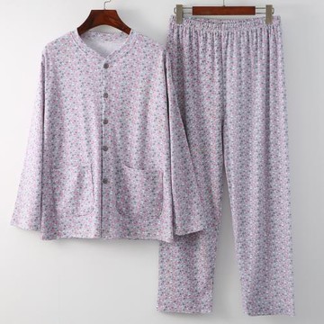 中老年女士開衫系扣長袖秋衣秋褲大碼寬松老人媽媽松口睡衣褲套裝