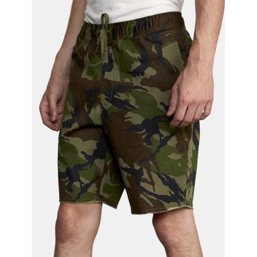 夏季新品街牌rvca男士迷彩紗卡微彈水洗寬松型毛邊皮筋腰滑板短褲