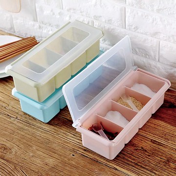 翻蓋塑料調味盒罐瓶調料盒子套裝家用組合裝鹽罐配勺廚房用品