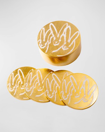 Gold Leaf Bunny Coaster Box - Set of 4
