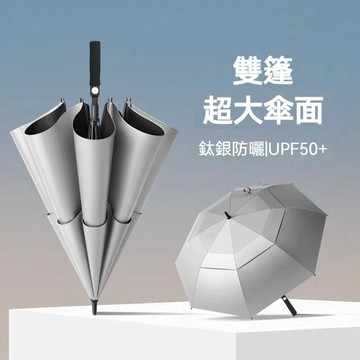 【台灣發貨】加大直柄雙層傘 鈦銀防曬 自動抗風 加厚加固 晴雨兩用 遮陽男女好收納 通勤車載都適合 結實耐用 防暴雨