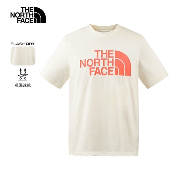 The North Face北面男款米色吸濕排汗舒適透氣大尺寸LOGO休閒短袖T恤｜88GYQLI