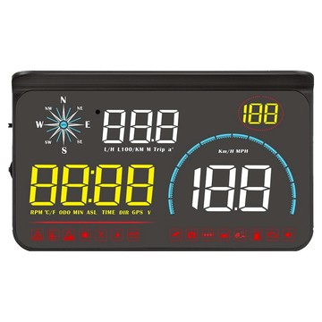 FLYone RM-H33 HUD GPS測速提醒 + OBD2 雙系統多功能汽車抬頭顯示器  1個  黑色