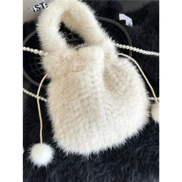 小夕皮貨 王寒嫣款水貂編織球球淑女包 手提包 皮草小手包小圓包