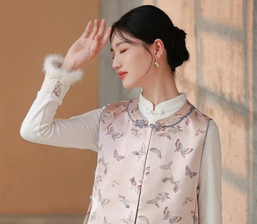 新中式中國風 高貴織金提花唐裝對襟短款背心