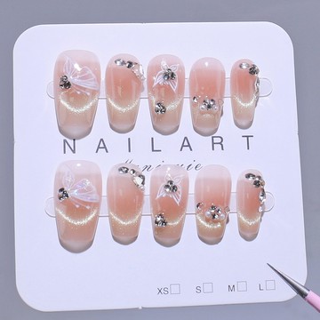 🌈Hannah🌈新品發售新款純手工穿戴光療美甲貼片腮紅爆閃蝴蝶貓眼高級法式假指甲可拆中款2026新款上新MJ11