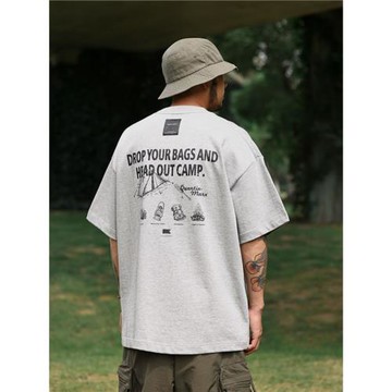 (免運)Quentin Marx日系男士320g重磅短袖T恤寬松休閑純棉戶外露營潮夏