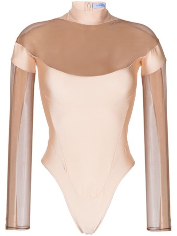 Mugler - illusion long-sleeve bodysuit - women - Cotton/Polyamide/Spandex/Elastane - 34 - Neutrals