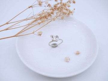 純銀葉片曲線戒